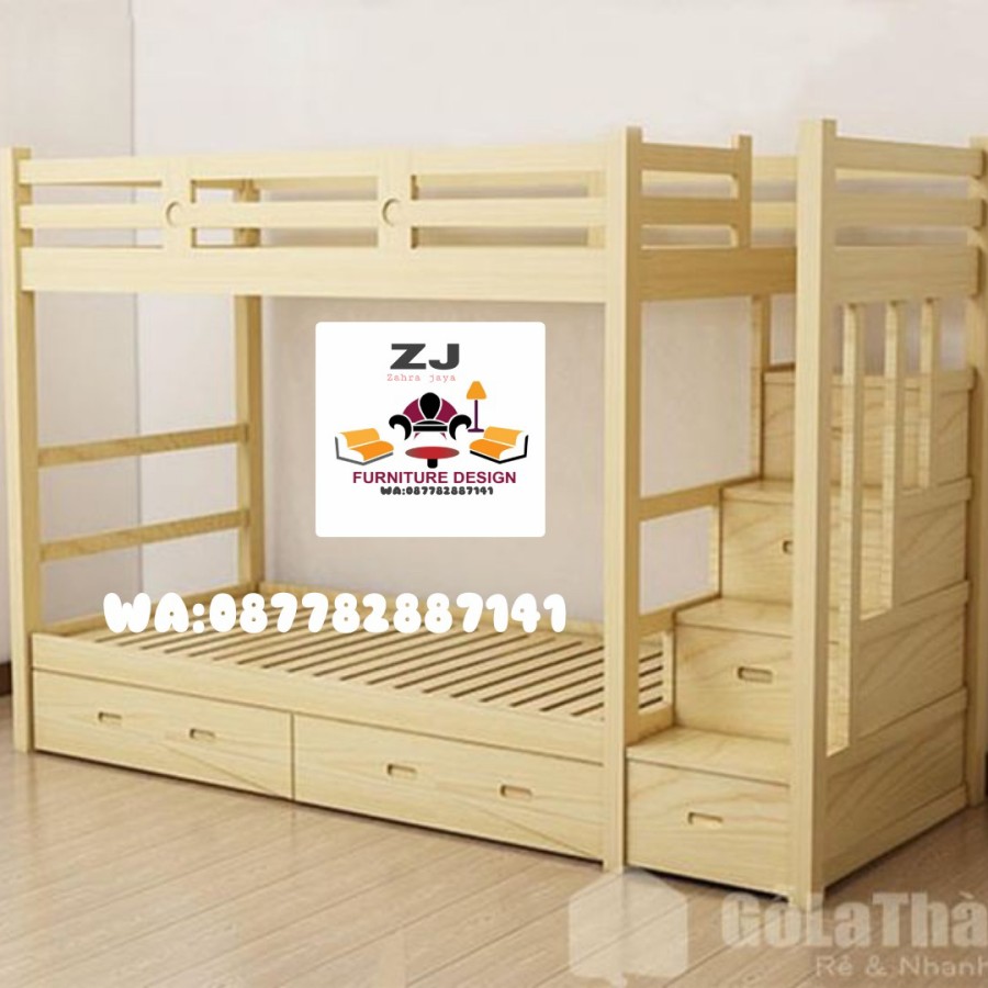 ranjang tidur tingkat bahan full kayu jati belanda - semua warna, All Size